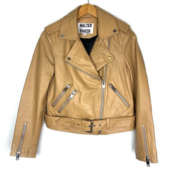 Like new Walter Baker Tan Lamb Leather Moto Jacket size small - Picture 2 of 5